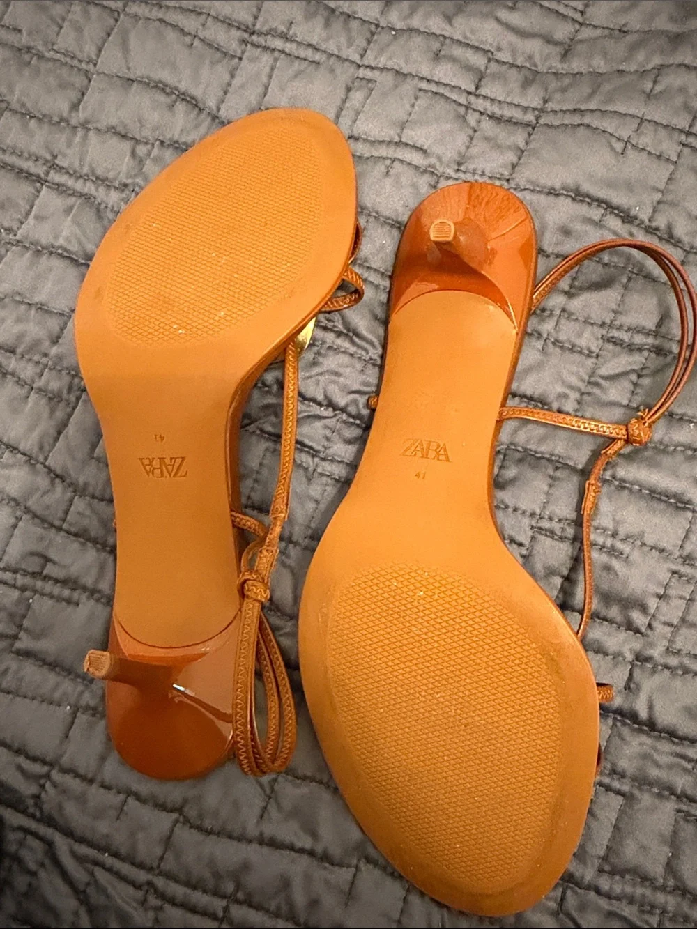 Zara Tan Leather Slingback Sandals with Gold Accent - Picture 3 of 4